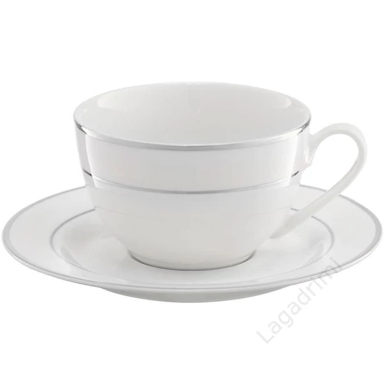 Porcelán teás, kávés készlet, Aura, ezüst csíkos, fehér, 12 részes, 200ml