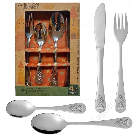 Gyerek evőeszköz készket, 4 részes, hercegnő