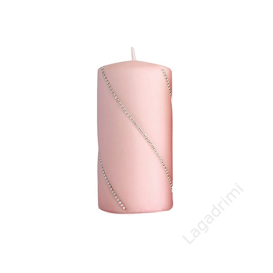 Rózsaszín, strassz dekoros gyertya 7x14cm, Bolero