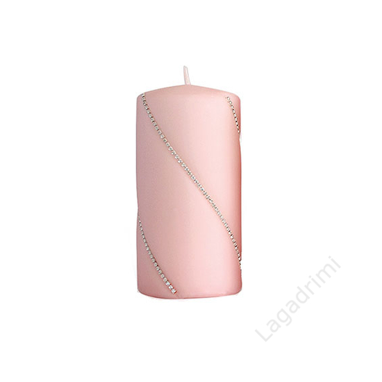 Rózsaszín, strassz dekoros gyertya 7x14cm, Artman Bolero