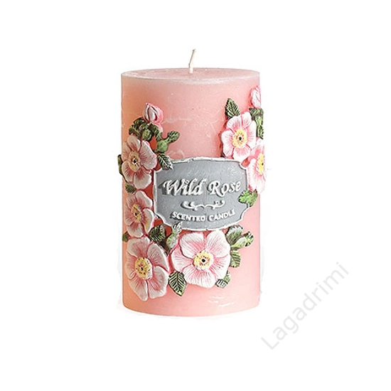 Rózsaszín, vadrózsa illatgyertya 7x15cm, Garden