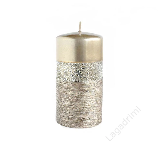 Pezsgő, arany csillámos gyertya 7x17,5cm, Queen Evo