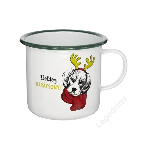 Bádog bögre, karácsony, 0,5L, kutyával, zöld-fehér