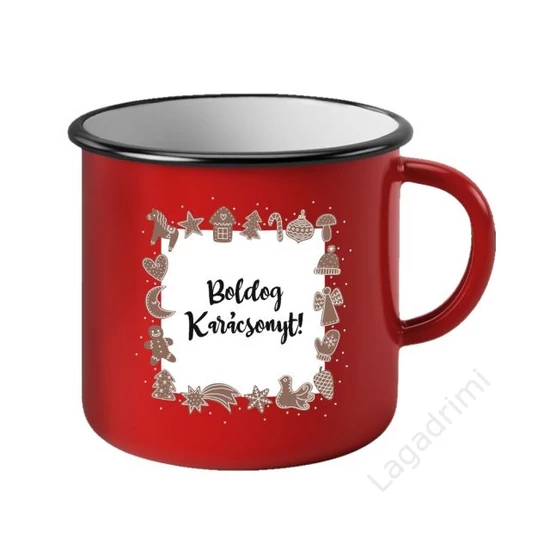 Bádog bögre, Boldog Karácsonyt felirat, 0,5L, piros