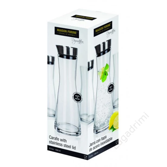 Kancsó, gumírozott inox tetővel, üveg, 1L