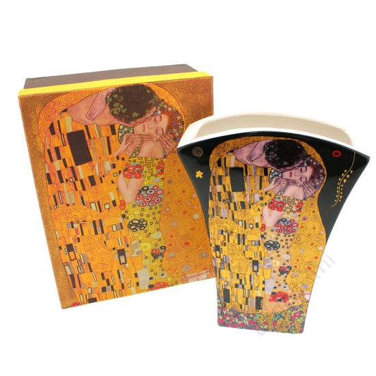 Gustav Klimt váza, The Kiss, Csók, díszdobozos, fekete alapszínnel, 14,5x20x6cm