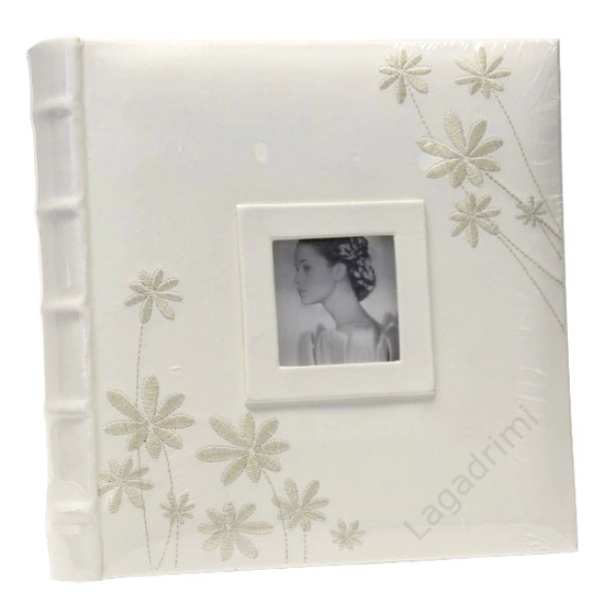 Fényképalbum esküvő bőr, virág dekorral, borítóján képpel, 10x15 cm, 48 kép számára