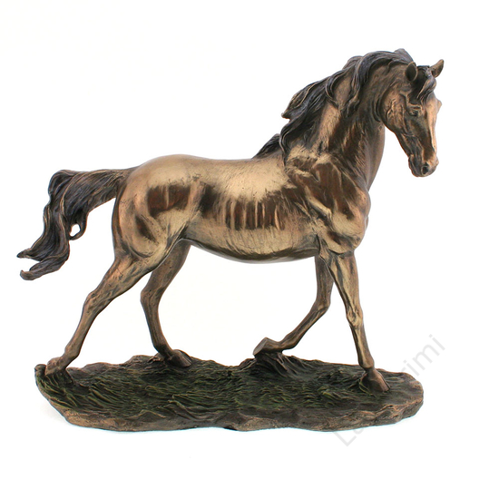 Ügető ló,  bronz hatású polyresin szobor, 27x24x9,5cm