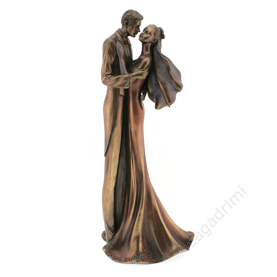 Szerelmes pár, nászpár, bronz hatású polyresin szobor, 14,5x35x12cm