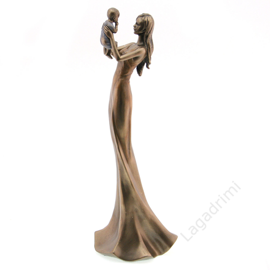Anya gyermekével, bronz hatású polyresin szobor, 36,5cm