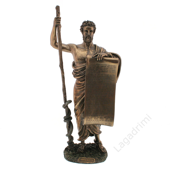 Hippocrates, bronz hatású polyresin szobor, 15,5x34,5x10cm