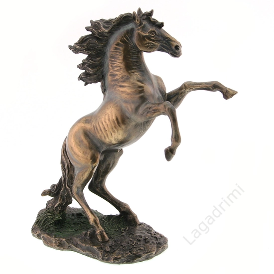 Ágaskodó Ló,  bronz hatású polyresin szobor, 30x30x12cm