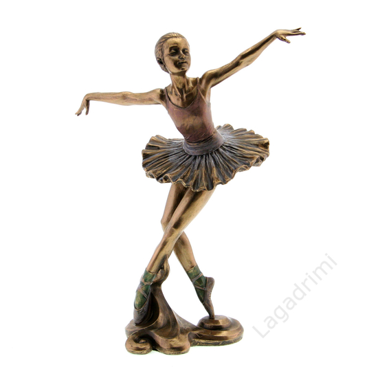 Balerina, bronz hatású polyresin szobor, 18x25x11cm