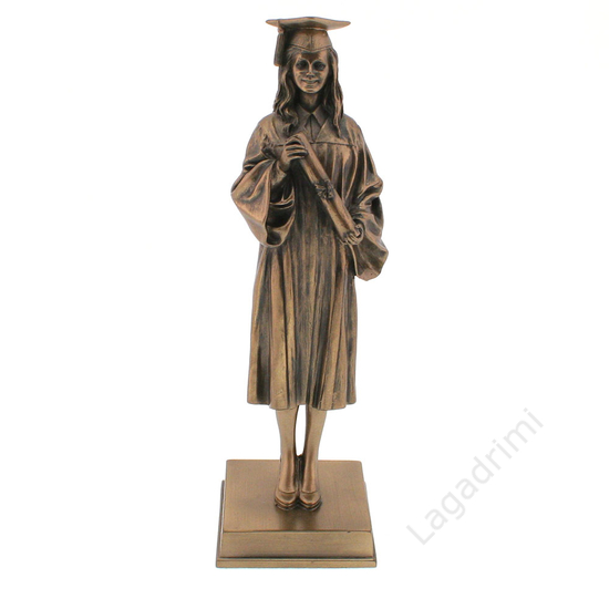 Diplomázó lány, bronz hatású polyresin szobor, 6x20x6cm 