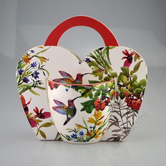 Porcelán bögre, 460ml, kolibri/virág