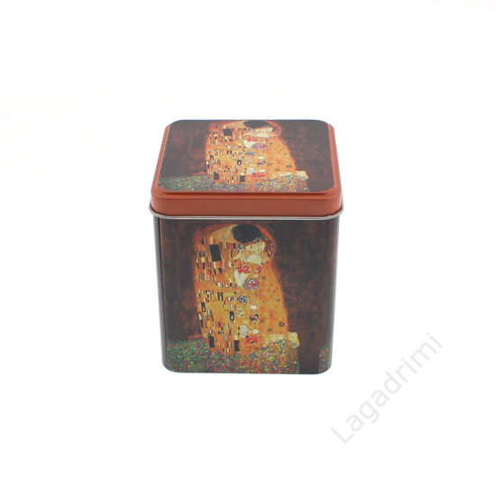 Fém tároló doboz, szögletes Klimt The Kiss, 10x10x12cm