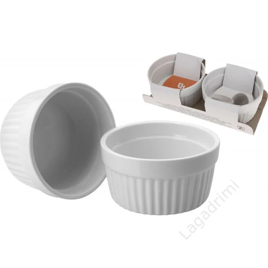 Porcelán szuflé forma 2db, fehér, 9cm