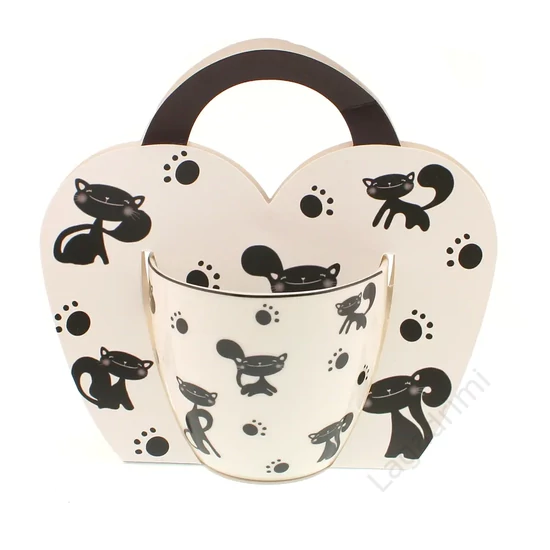 Porcelán bögre, 460ml, fekete cica