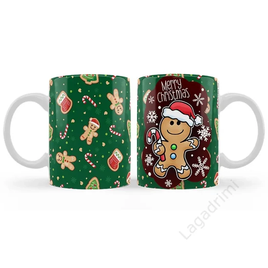 Karácsonyi ajándék bögre, mézeskalács figura, 3dl