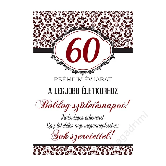 Üveg címke, 60, születésnap elegáns