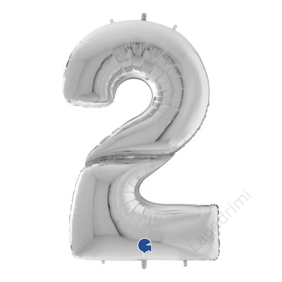 102cm-es Number 2 Silver - Ezüst Számos Fólia Lufi
