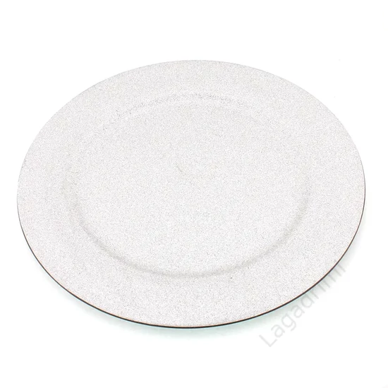 Ezüst dísztál, műanyag, glitteres, 33cm