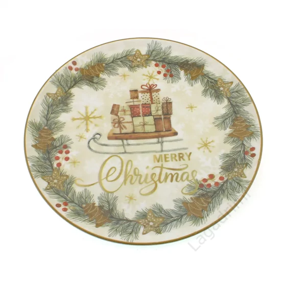 Karácsonyi süteményes, panettone tál, Szán ajándékkal, 31cm