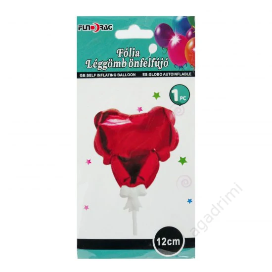 Szív fólia lufi 12cm, piros, önfelfújó