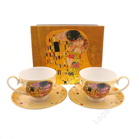 Gustav Klimt teás csésze alátéttel,  bézs, 2db, dobozos