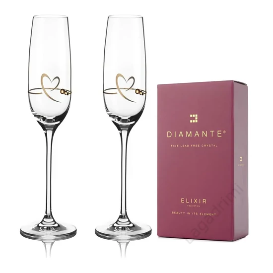 Arany szív mintás kristály pezsgőspohár szett díszdobozban, 2db, 190ml