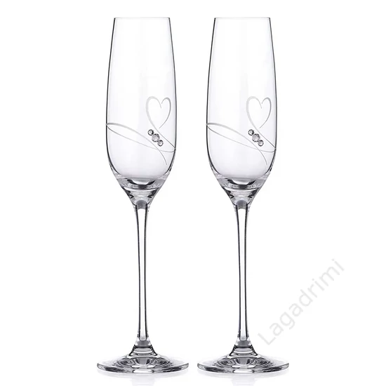 Szív mintás kristály pezsgőspohár szett díszdobozban, 2db, 190ml