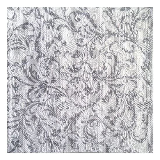 Ambiente papírszalvéta 15 db, Elegance damask, fehér és ezüst 33x33cm