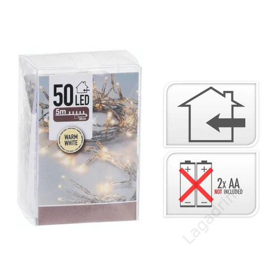 Fényfüzér, meleg fehér, 5m, 50 LED
