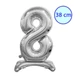 8- szám talpas fólia lufi 38cm, ezüst, csak levegővel fújható